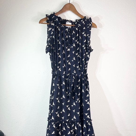 MISA Los Angeles Martina Midi Dress Navy Birds Sz L - Picture 8 of 9